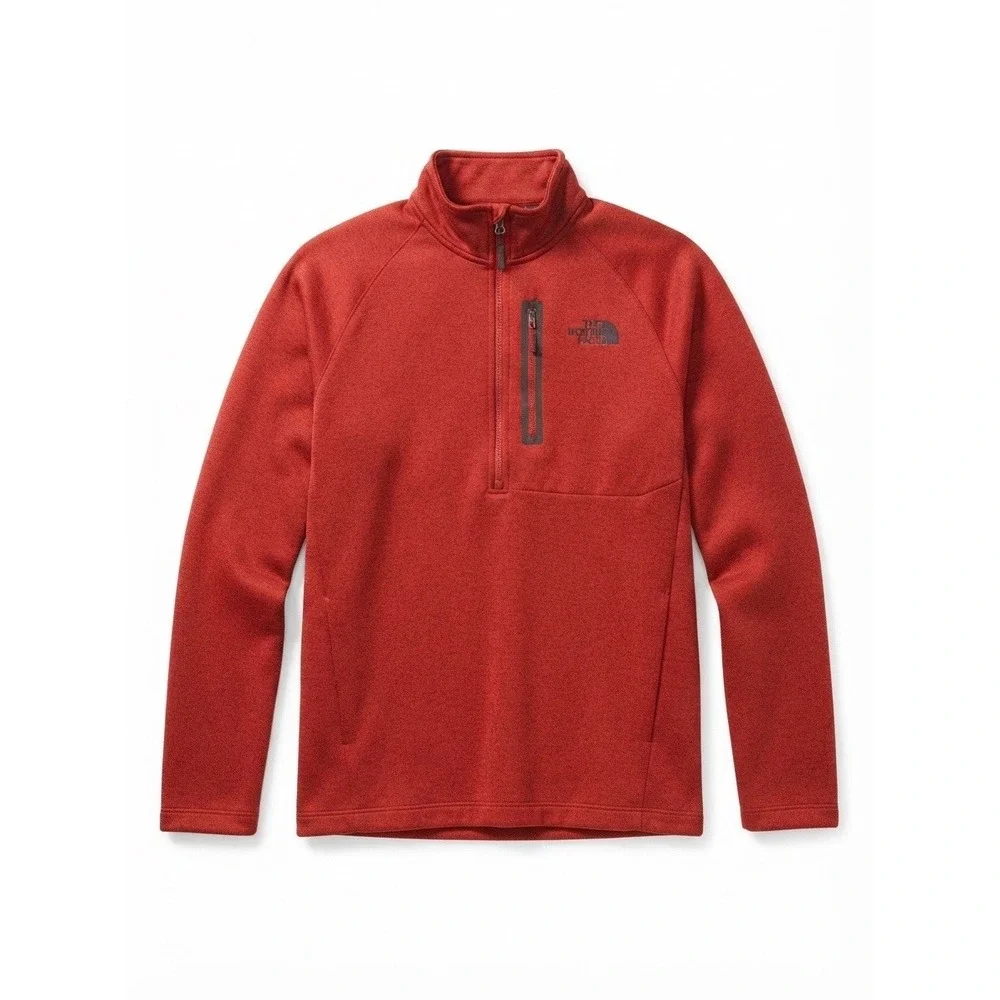 Mens North Face 1/4 Zip Red Pullover Sweater Outdoor Hiking Winter Warm